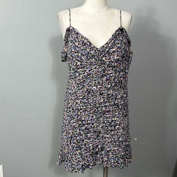 ASTR The Label Black Purple Floral Ruched Mini Dress Size M - Picture 10 of 16